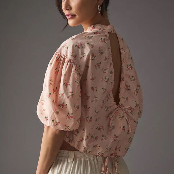 Anthropologie Cropped Bubble-Sleeve Blouse Small - Picture 3 of 16